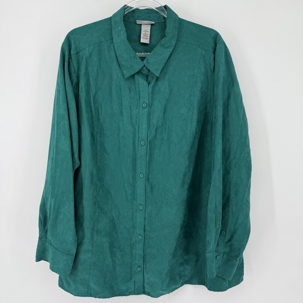 Catherines Suede Button Up Top 2X Teal Jade Casual 22/24W